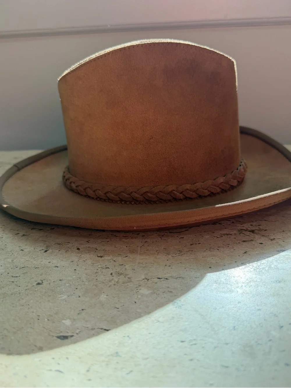 UHCMW Brown Suede Outback Cowboy Hat with Braided Band Men’s Small 1970’s
